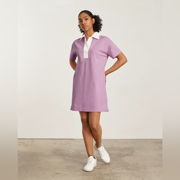 EVERLANE The Organic Cotton Polo Dress Mauve‎ and White Size XS NWT - Picture 2 of 6